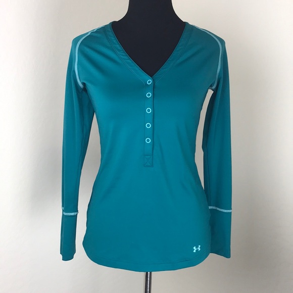 Under Armour Tops - Under Armour Teal Green Cold Gear Henley Shirt Top